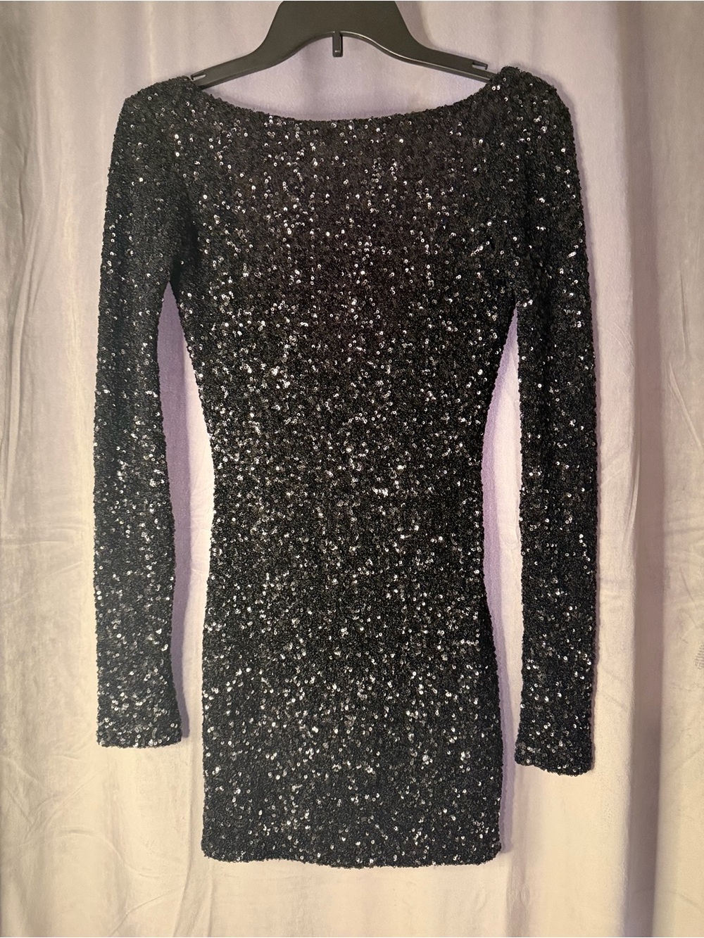 Olivaceous Bodycon Dress Women Small Black Like New Sequin Long Sleeve Boat Neck